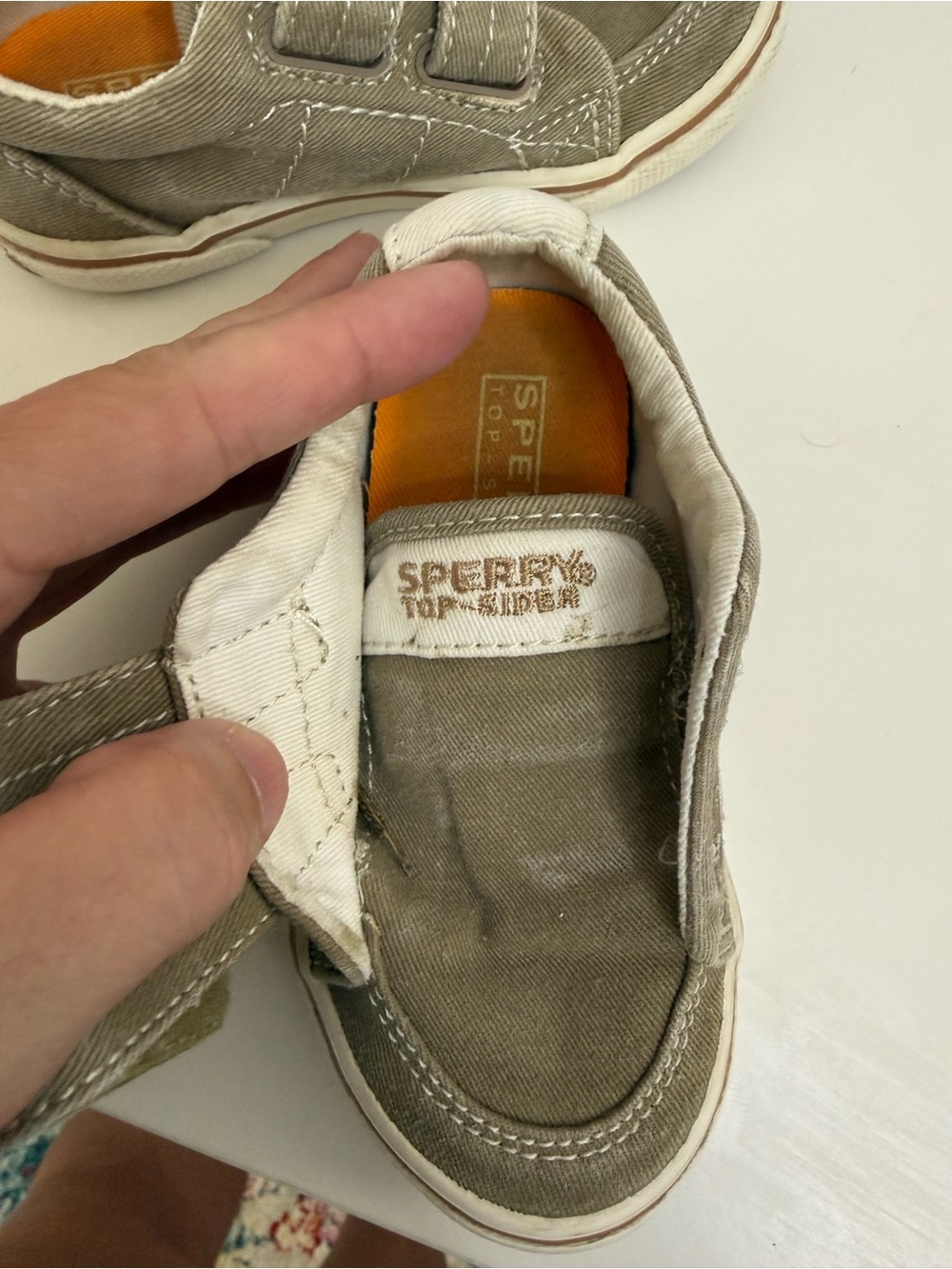 Sperry Kids Taupe green Canvas Hook-and-Loop Sneakers size 5 - Picture 6 of 7